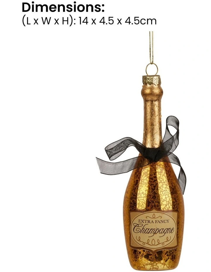 Champagne Bottle Christmas Glass Tree Decoration 6 Pack in Gold image 2