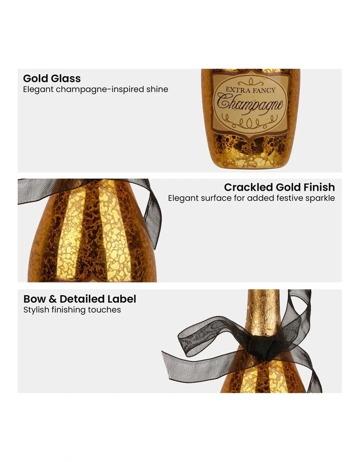 Champagne Bottle Christmas Glass Tree Decoration 6 Pack in Gold image 3
