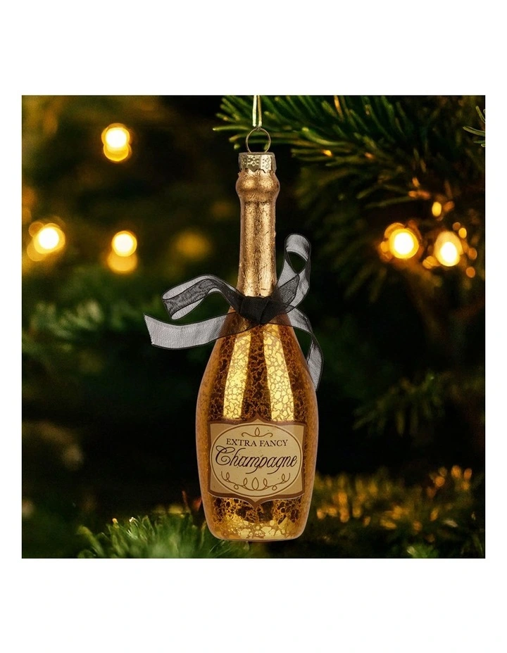 Champagne Bottle Christmas Glass Tree Decoration 6 Pack in Gold image 4