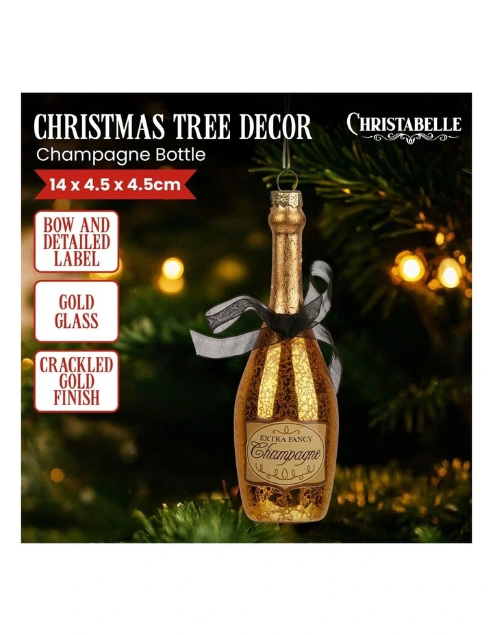 Champagne Bottle Christmas Glass Tree Decoration 6 Pack in Gold image 5