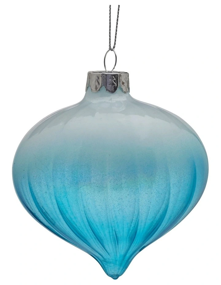 Spiral Stripes Glass Onion Baubles 6 Pack in Teal image 1