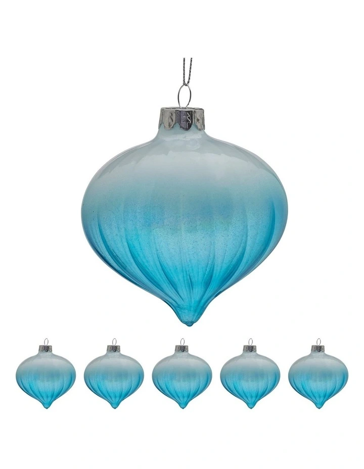 Spiral Stripes Glass Onion Baubles 6 Pack in Teal image 3