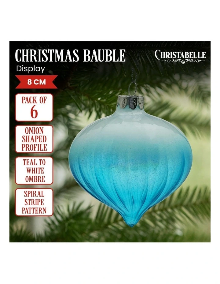 Spiral Stripes Glass Onion Baubles 6 Pack in Teal image 4