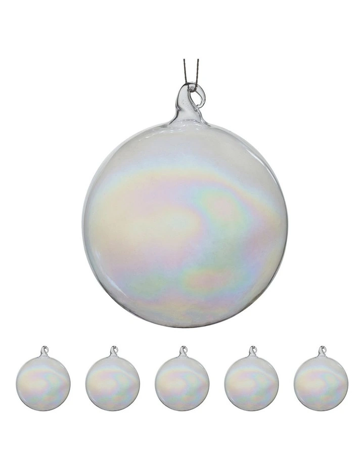 Iridescent Shine Glass Baubles 6 Pack in Pure Clear image 2
