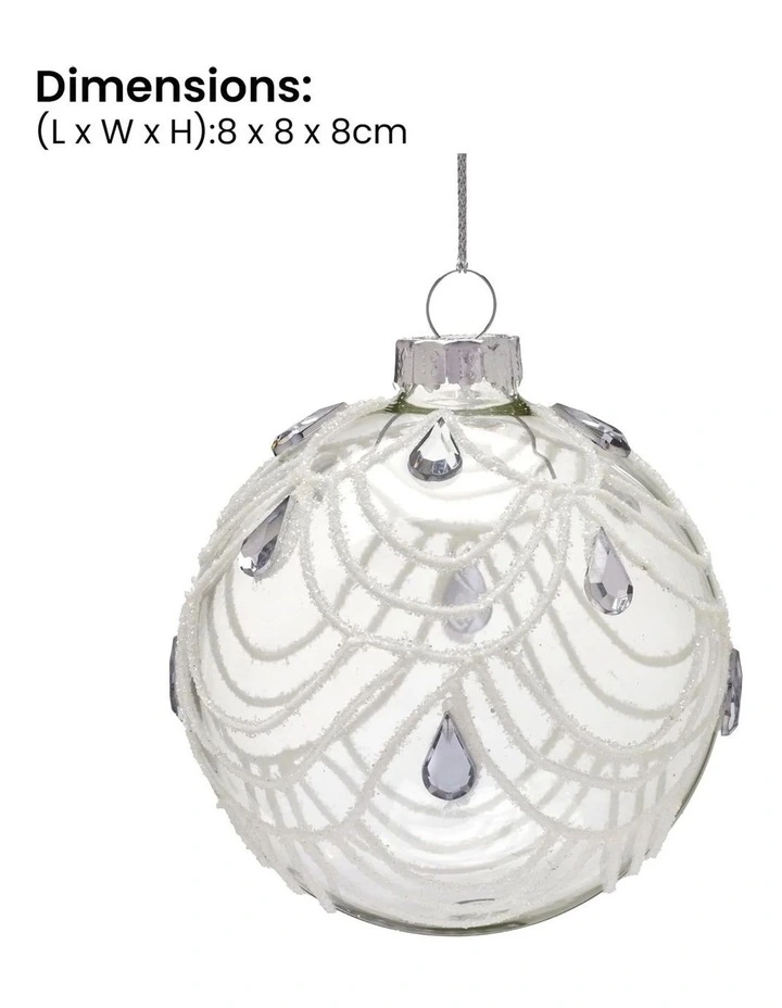 Swirls And Teardrop Gems Glass Baubles 6 Pack in Clear White image 2