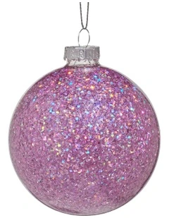 Glittered Surface Glass Baubles 6 Pack in Purple