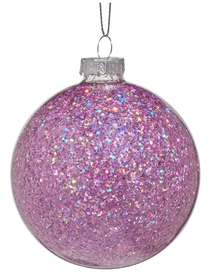 Glittered Surface Glass Baubles 6 Pack in Purple image 1