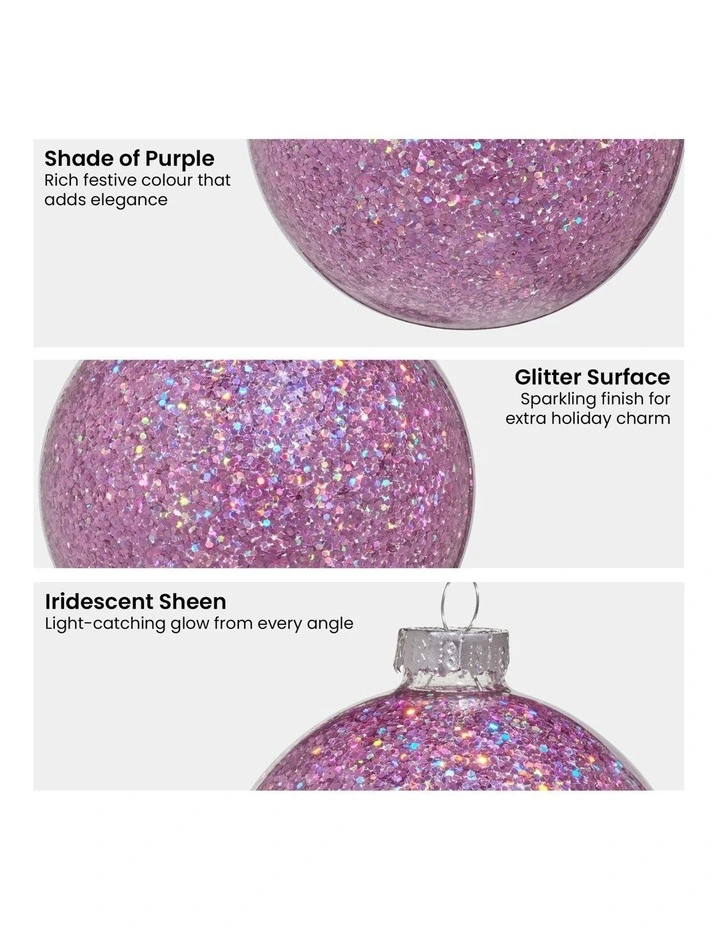 Glittered Surface Glass Baubles 6 Pack in Purple image 4