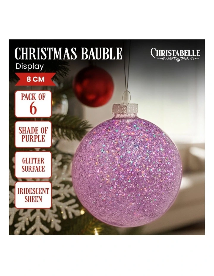 Glittered Surface Glass Baubles 6 Pack in Purple image 6
