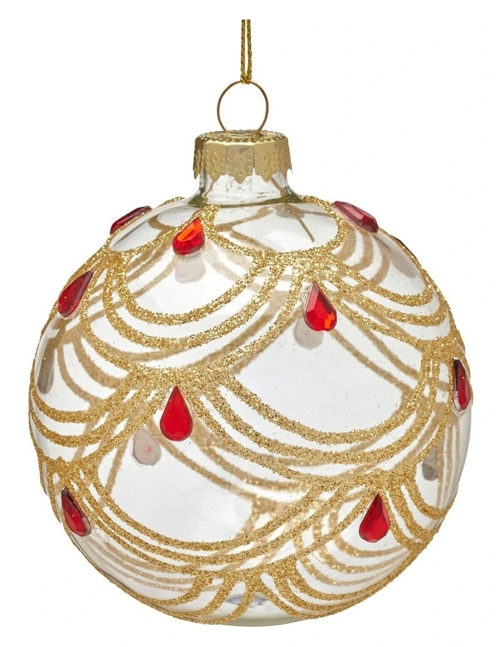 Gold Swirls and Jewels Glass Baubles 6 Pack in Multi image 1