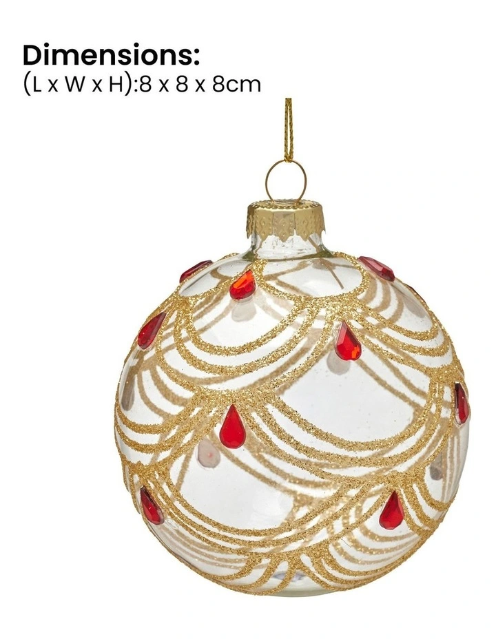 Gold Swirls and Jewels Glass Baubles 6 Pack in Multi image 3