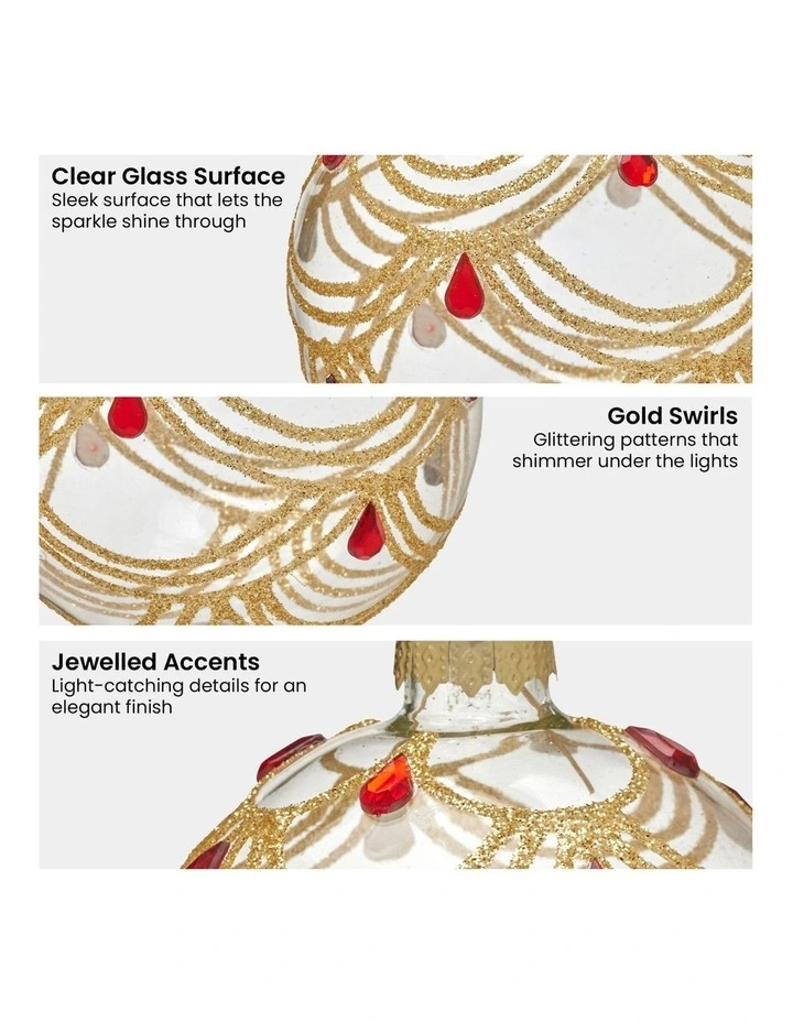 Gold Swirls and Jewels Glass Baubles 6 Pack in Multi image 4