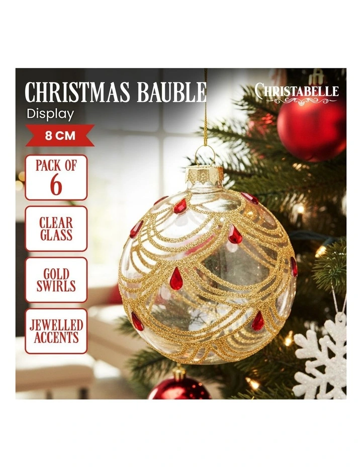 Gold Swirls and Jewels Glass Baubles 6 Pack in Multi image 5