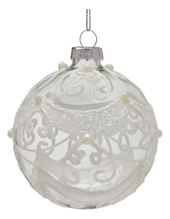 Gold Swirls and Pearls Glass Baubles 6 Pack in Clear image 1