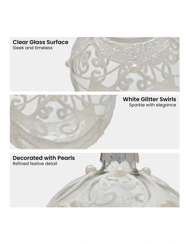 Gold Swirls and Pearls Glass Baubles 6 Pack in Clear image 4