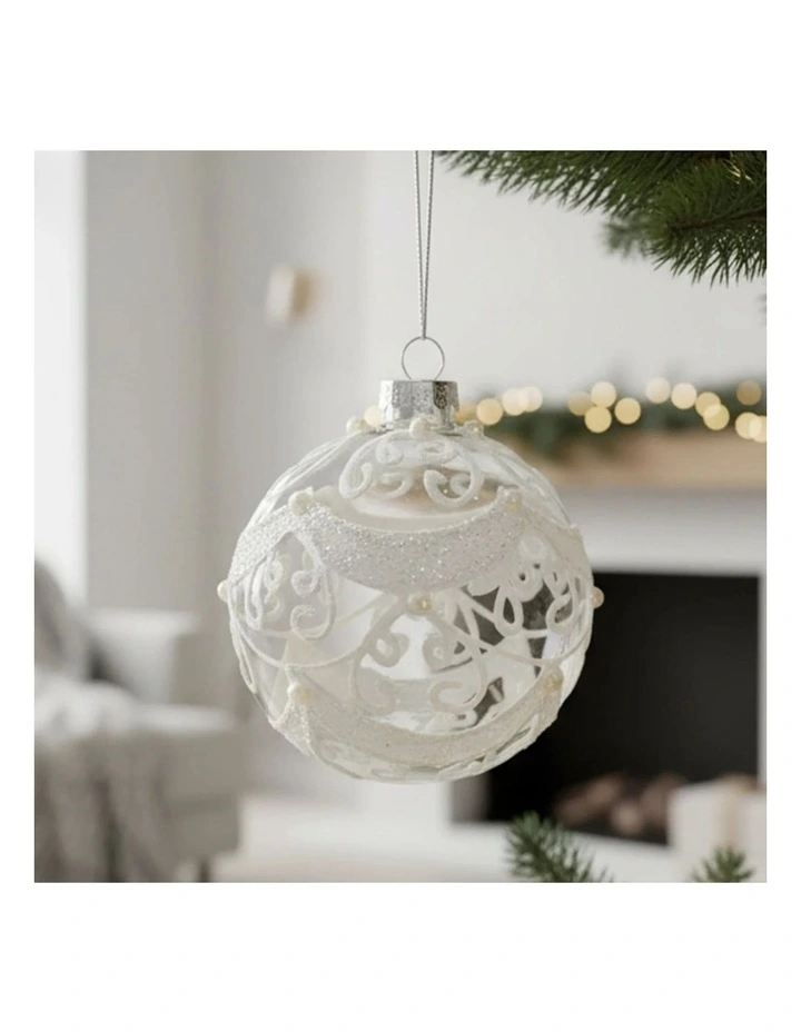 Gold Swirls and Pearls Glass Baubles 6 Pack in Clear image 5