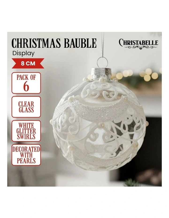 Gold Swirls and Pearls Glass Baubles 6 Pack in Clear image 6