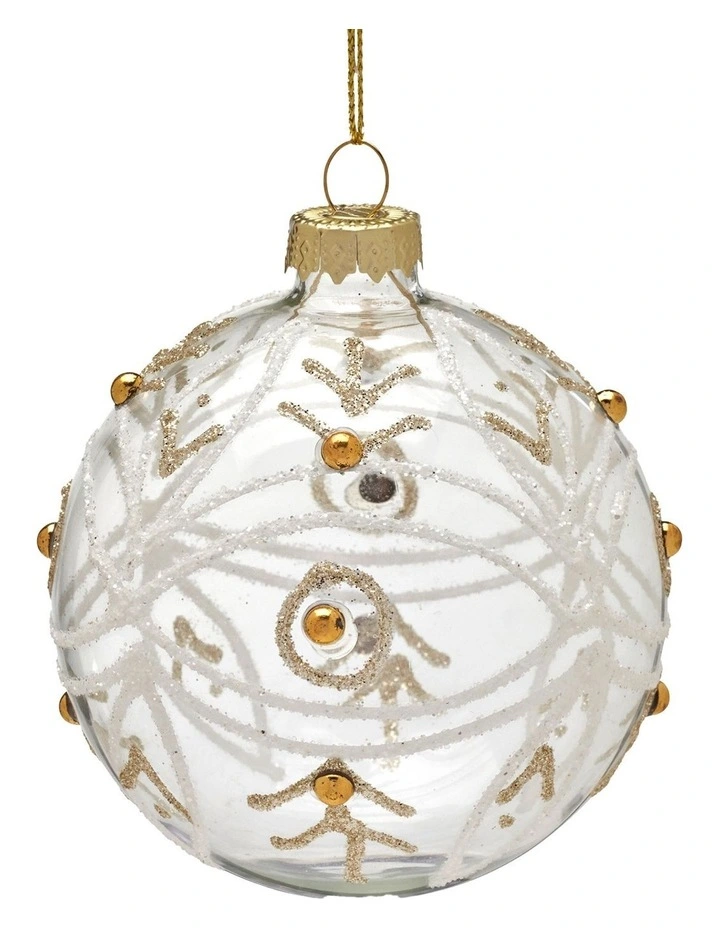 Gold Swirls and Gold Pearls Glass Baubles 6 Pack in Clear image 2