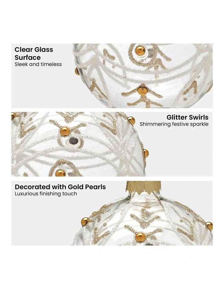 Gold Swirls and Gold Pearls Glass Baubles 6 Pack in Clear image 4