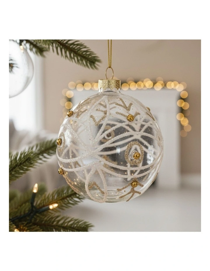 Gold Swirls and Gold Pearls Glass Baubles 6 Pack in Clear image 5