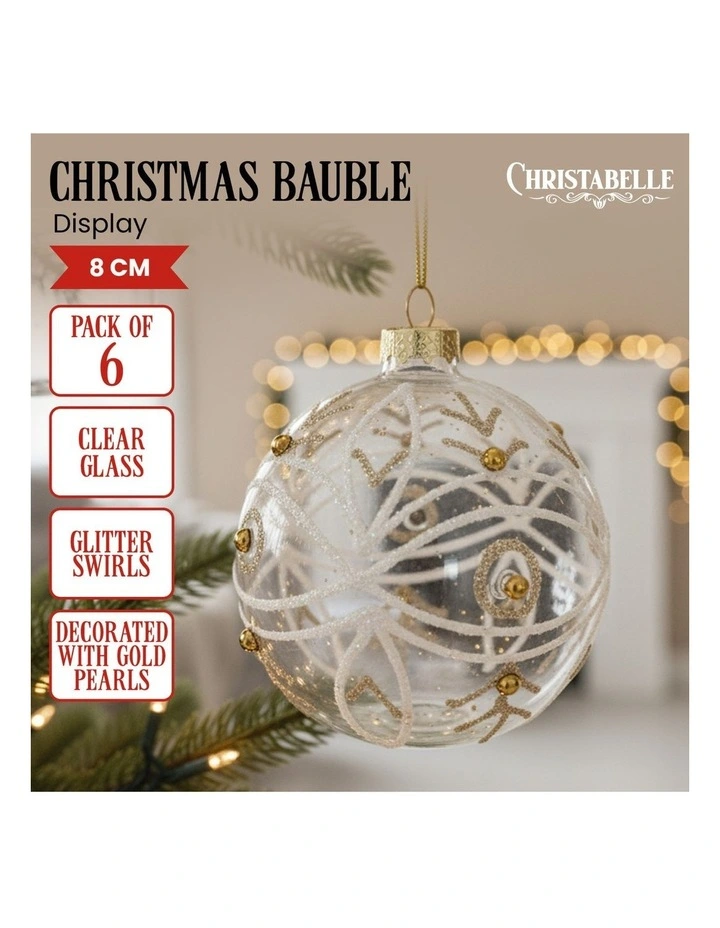 Gold Swirls and Gold Pearls Glass Baubles 6 Pack in Clear image 6