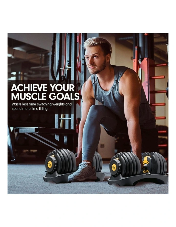 Home Gym Adjustable Dumbbell Set with Stand 48kg in Gold image 7