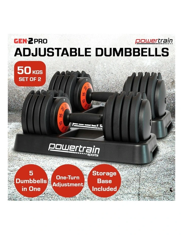 GEN2 Pro Adjustable Dumbbell Set 50kg in Black image 7