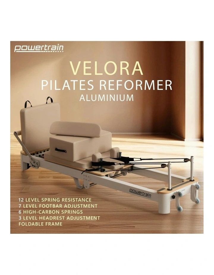 Velora Pilates Reformer Machine Aluminium Foldable Multifunctional Home Gym Equipment Exercise Trainer in Beige image 3