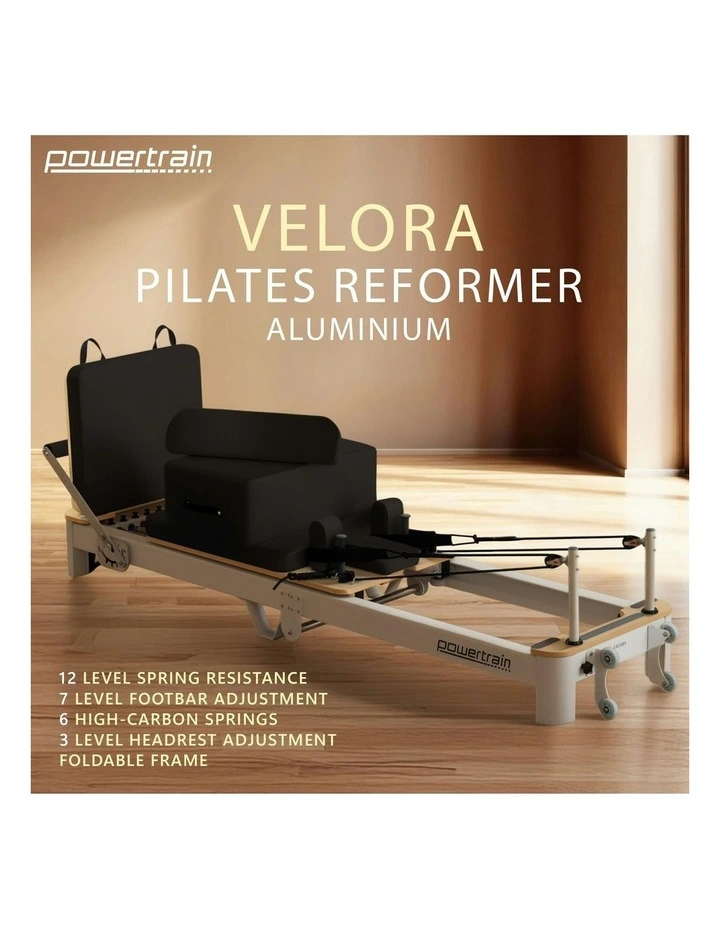 Velora Pilates Reformer Machine Aluminium Foldable Multifunctional Home Gym Equipment Exercise Trainer in Black image 3