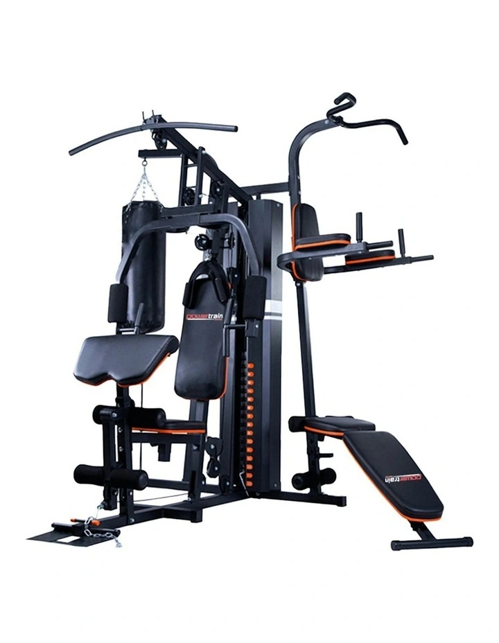 Multi Station Home Gym 158lb Weights Punching Bag Exercise Workout in Black image 1