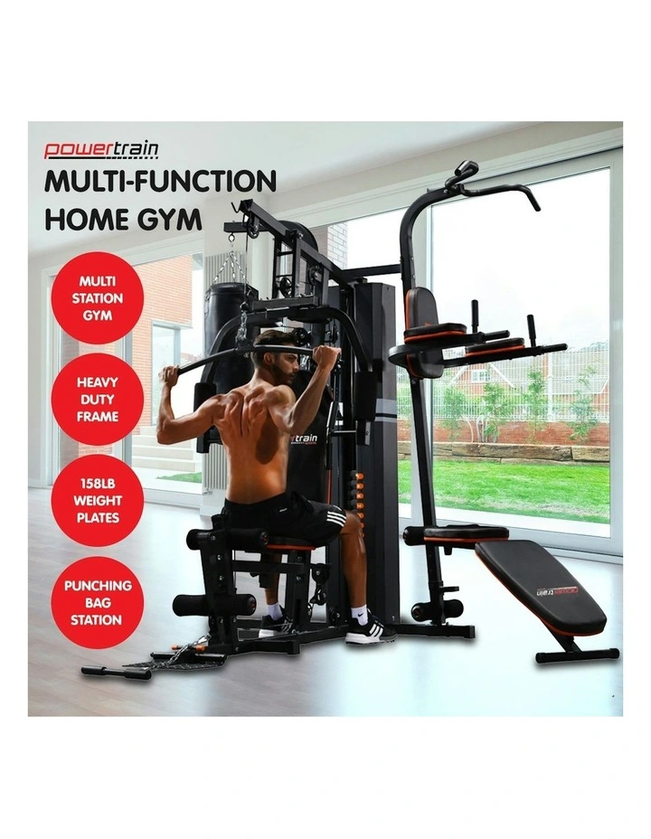 Multi Station Home Gym 158lb Weights Punching Bag Exercise Workout in Black image 2