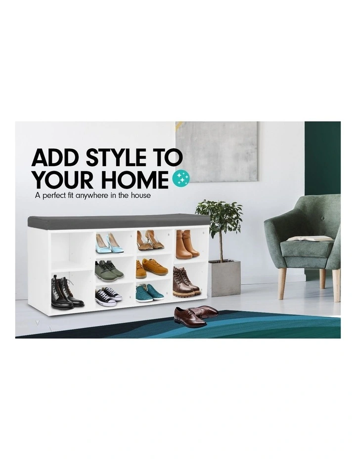 Shoe Cabinet With Cushion 104 x 30 x 45 in White/Grey image 3
