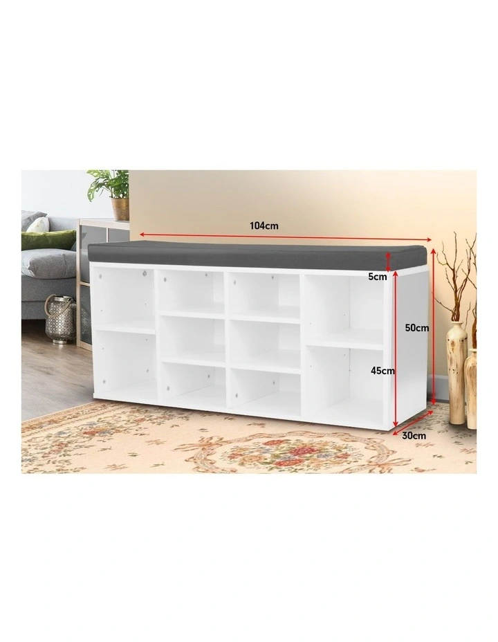 Shoe Cabinet With Cushion 104 x 30 x 45 in White/Grey image 4