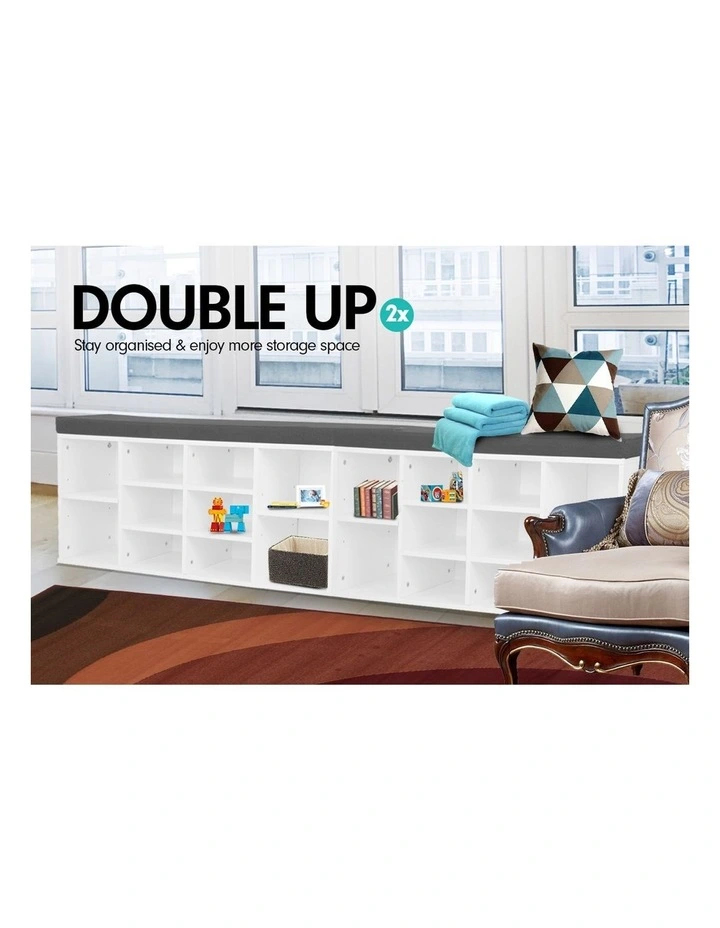 Shoe Cabinet With Cushion 104 x 30 x 45 in White/Grey image 5