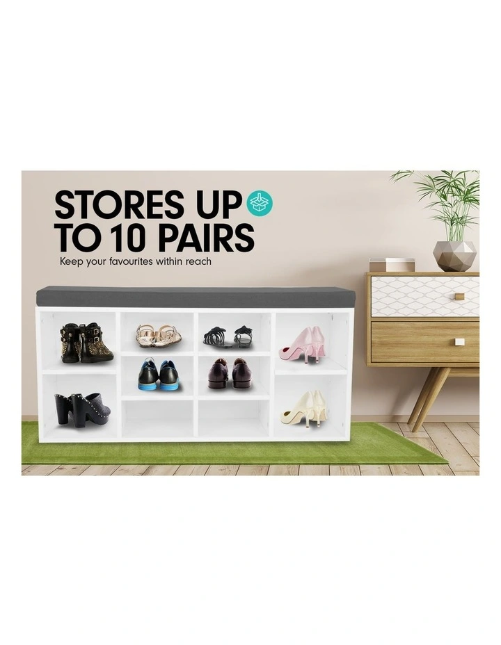 Shoe Cabinet With Cushion 104 x 30 x 45 in White/Grey image 7