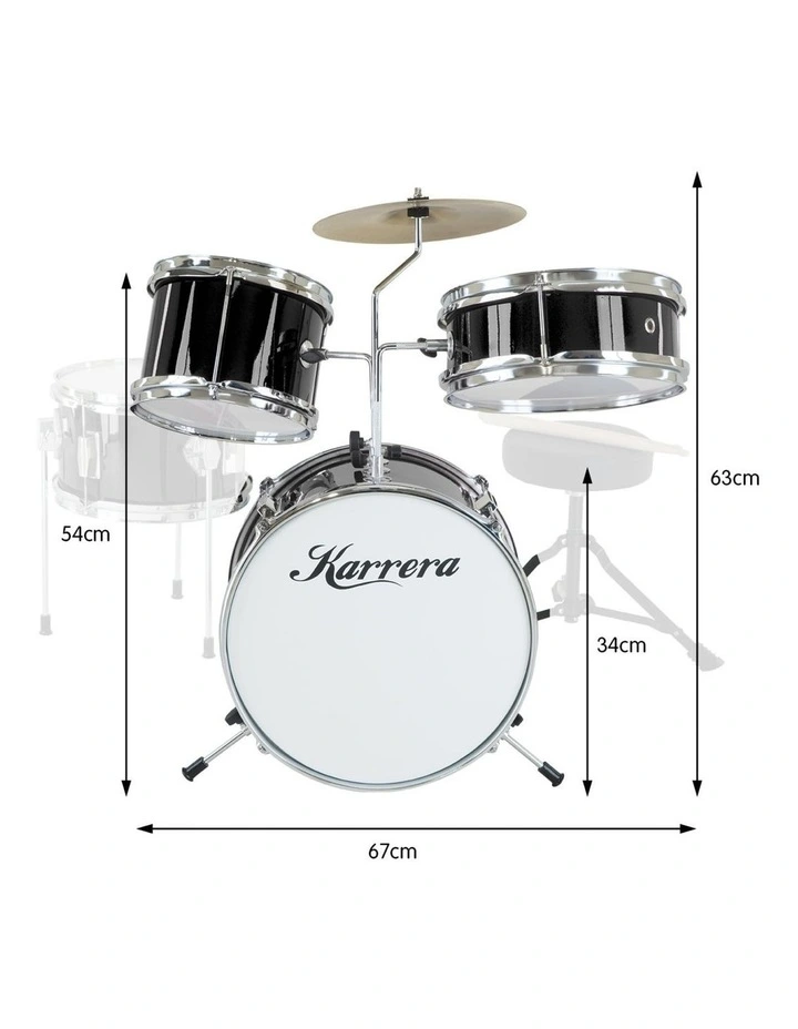 Childrens 4 Piece Black Diamond Drum Kit Set Musical Instrument Black image 3