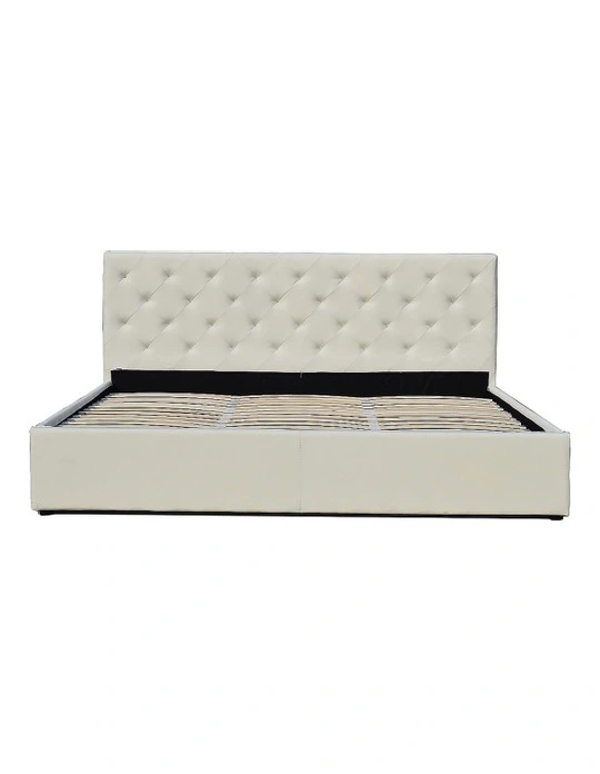 Laura Hill Gas Lift King Size Linen Fabric Bed Frame Headboard Base Storage Beige Myer Laura Hill Gas Lift King Size Linen, Lift King Bed