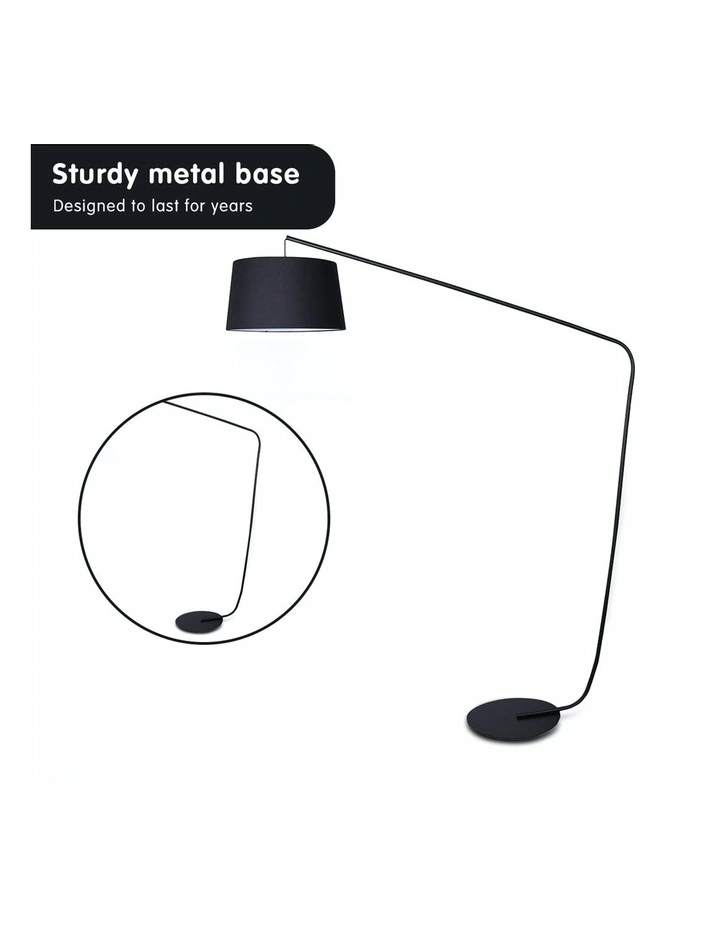 Metal Arc Floor Lamp In Black Finish Wih Linen Taper Drum Round Shade Black image 4