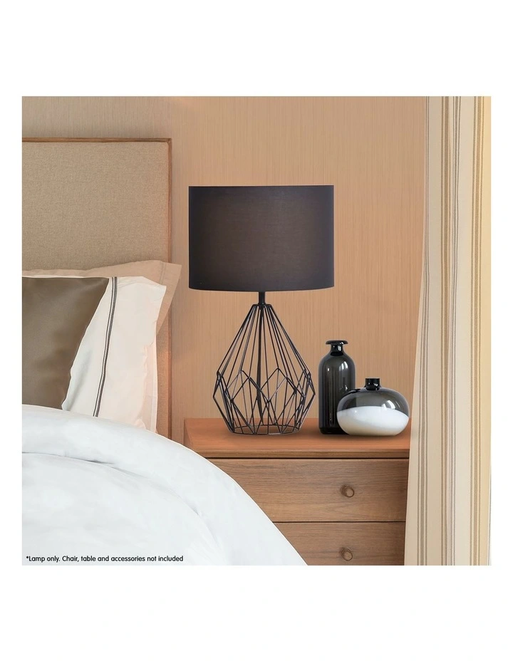 Metal Wire Table Lamp Black Finish Reading Light With Black Drum Shade image 2
