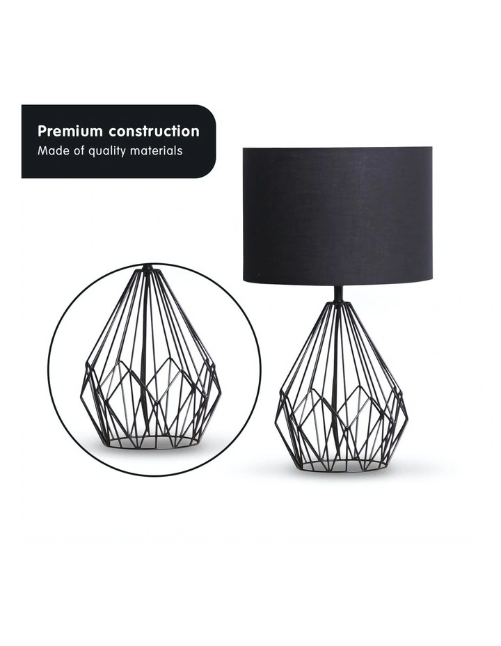 Metal Wire Table Lamp Black Finish Reading Light With Black Drum Shade image 4