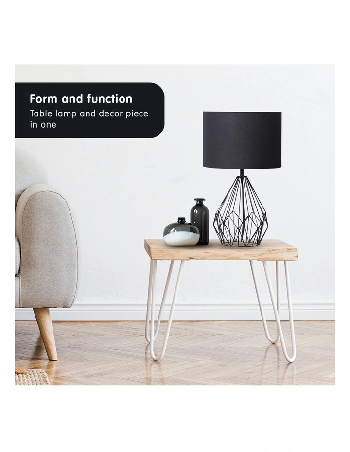 Metal Wire Table Lamp Black Finish Reading Light With Black Drum Shade image 6