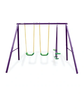 Kids Swing Set 4-Seater With Tandem Swing Outdoor Activity Purple Green