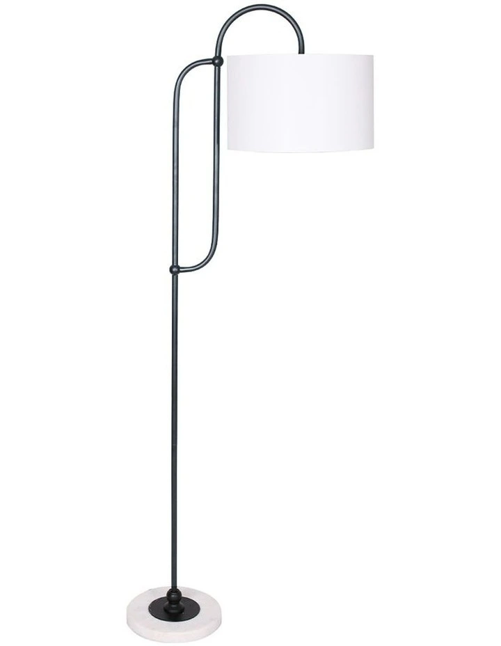 Metal Floor Lamp With Marble Base & Off-White Drum Shade image 1
