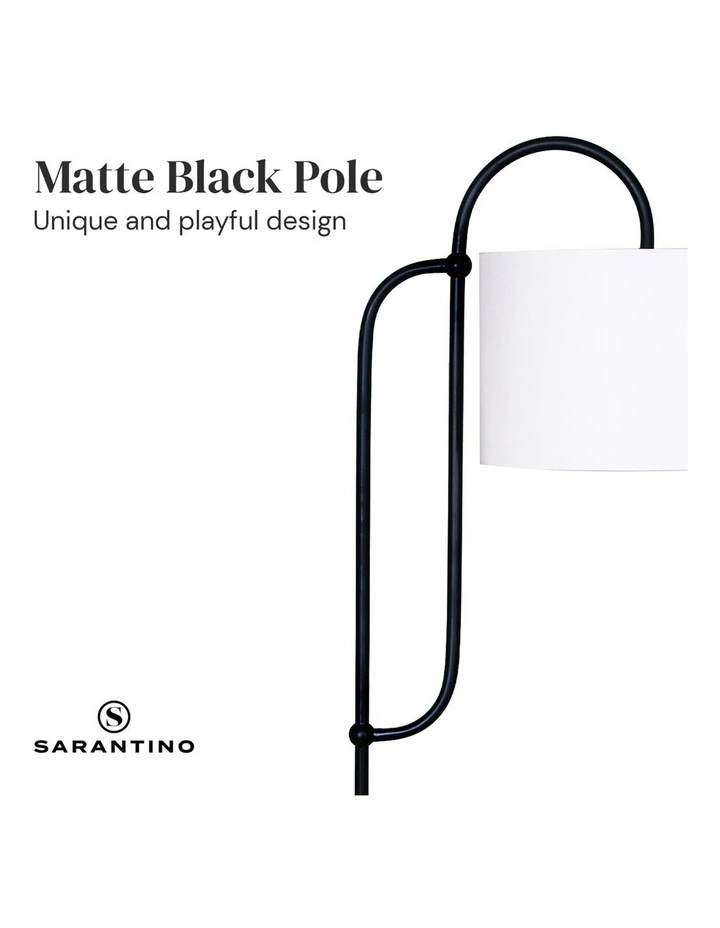 Metal Floor Lamp With Marble Base & Off-White Drum Shade image 2