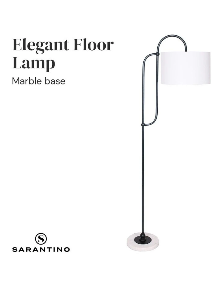 Metal Floor Lamp With Marble Base & Off-White Drum Shade image 4
