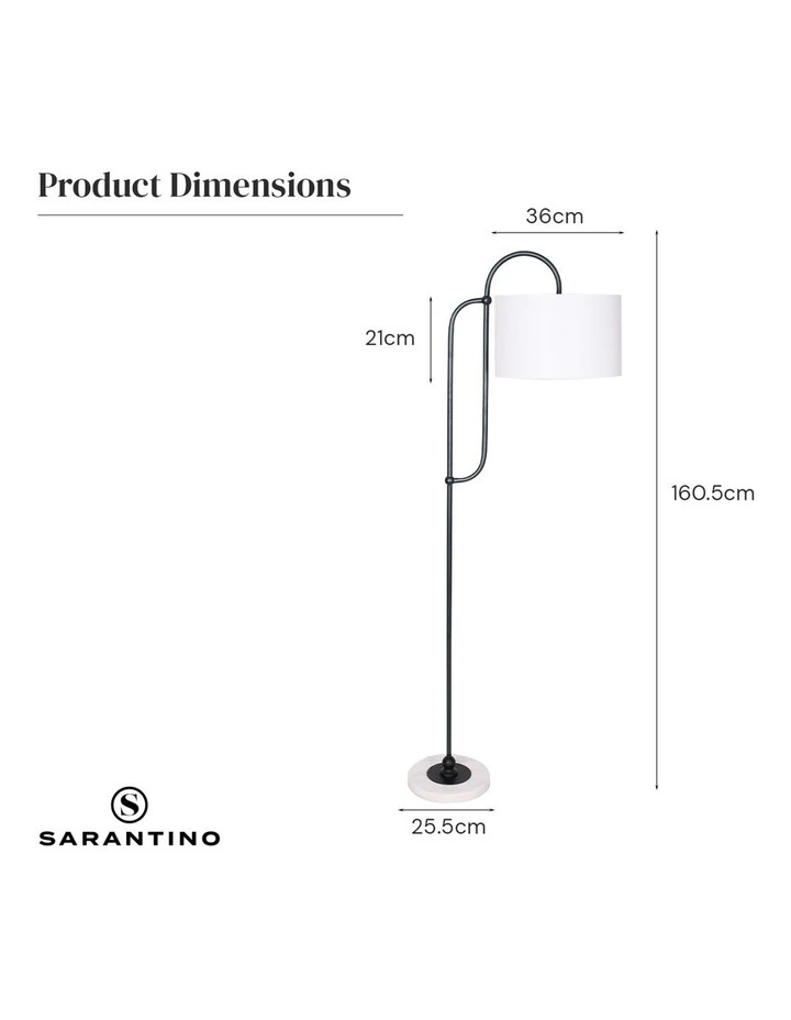 Metal Floor Lamp With Marble Base & Off-White Drum Shade image 5
