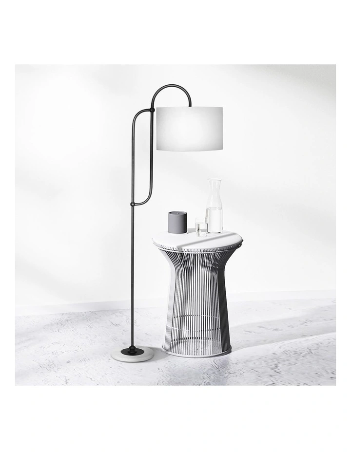 Metal Floor Lamp With Marble Base & Off-White Drum Shade image 6