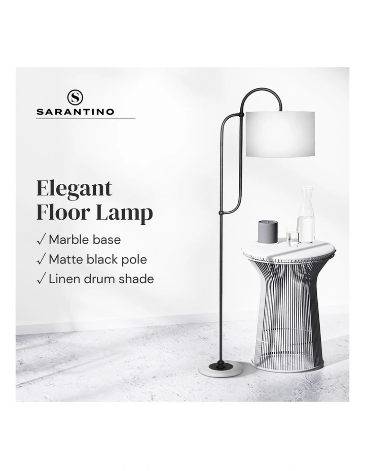 Metal Floor Lamp With Marble Base & Off-White Drum Shade image 7