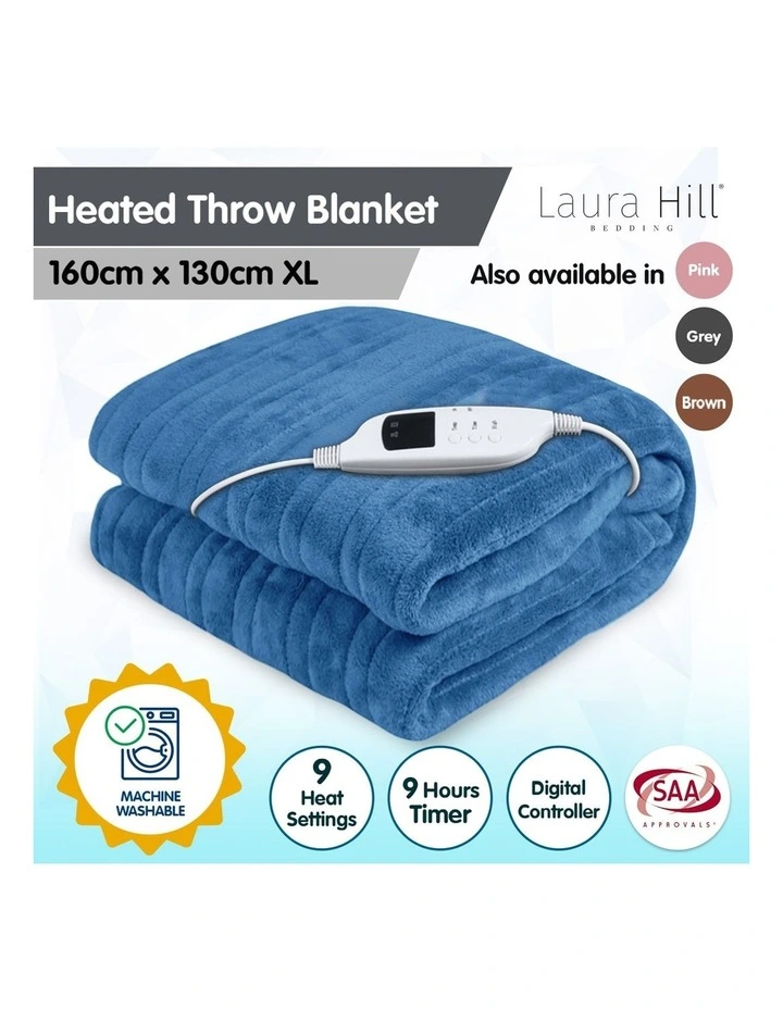 Heated Electric Blanket Warm Fleece in Winter Blue image 5