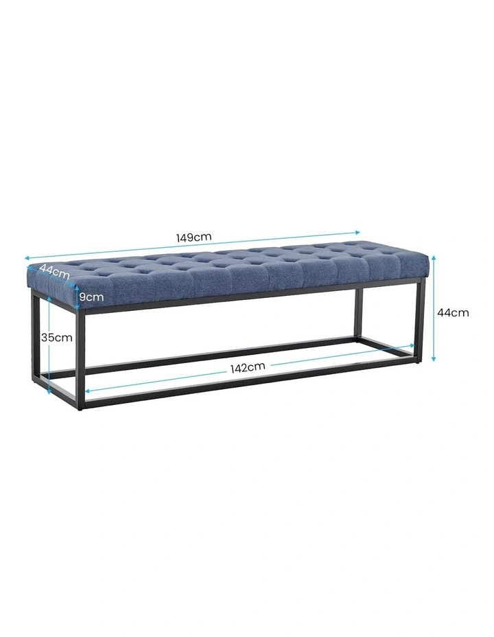 Cameron Button-Tufted Upholstered Bench in Blue image 3